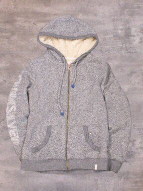 00's Quiksilver Heather Grey Sherpa Lined Zip Surf Skate Y2K Hoodie